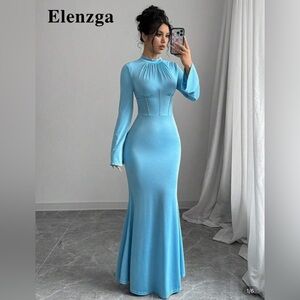 SHEIN Blue Bell Sleeve Mock Neck Bodycon Dress